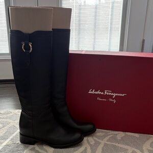 Salvatore Ferragamo Black Tall Leather Boots
